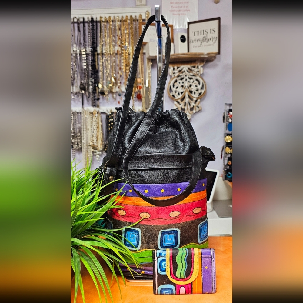 Vintage 80s Colorful Women's Bag with Black Accents